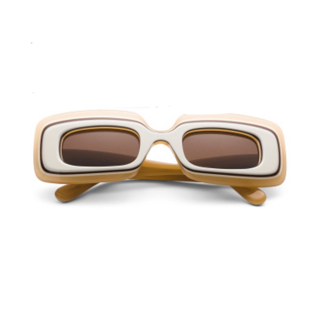 LOWE Retro Square Sunglasses in color block 2- Ivory/Brwn &Yellow sheer/brwn NWT